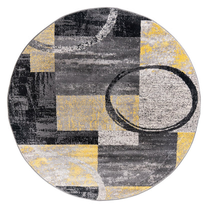 Tapis circulaire abstrait en polypropylène fabriqué à la machine, de la World Rug Gallery