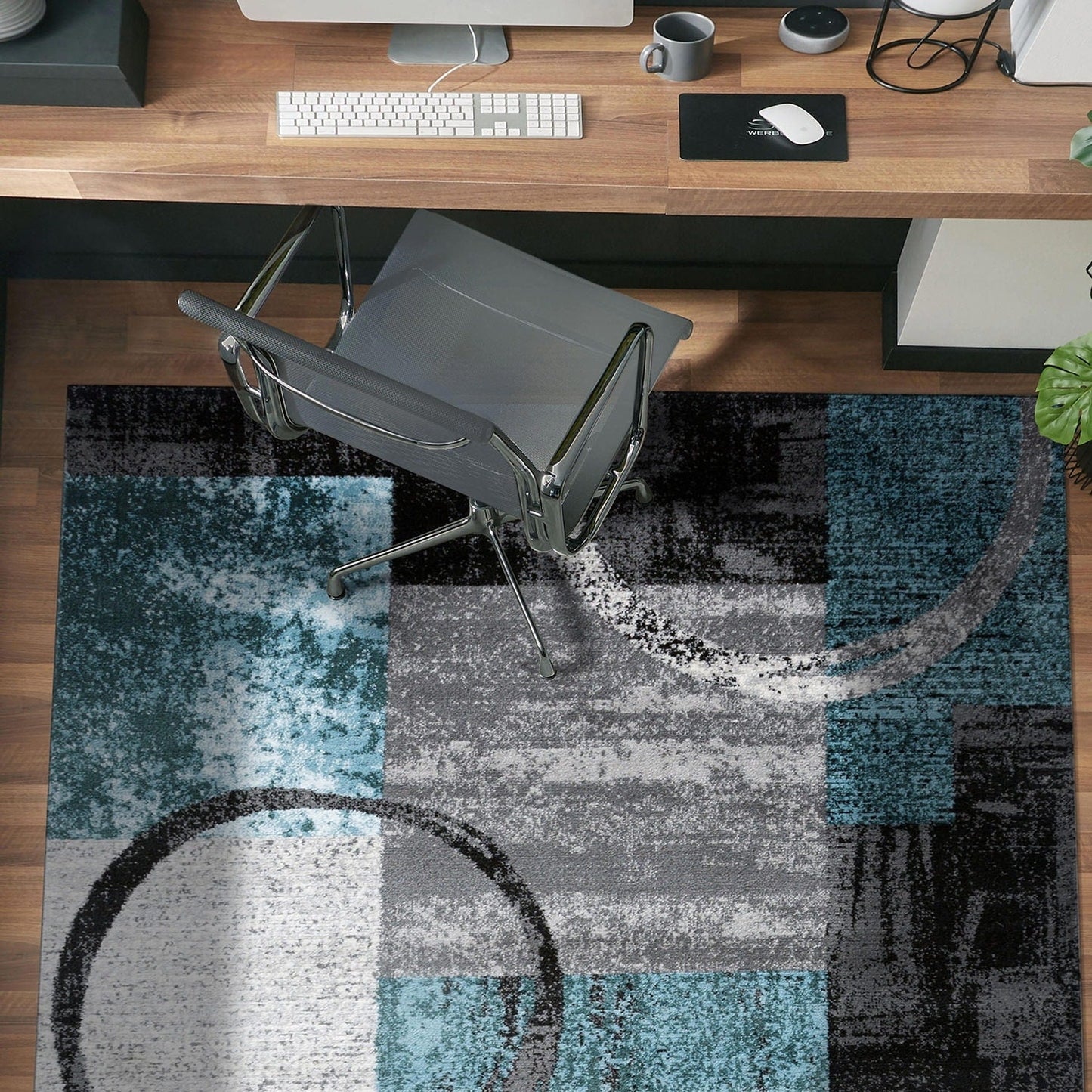 Tapis circulaire abstrait en polypropylène fabriqué à la machine, de la World Rug Gallery