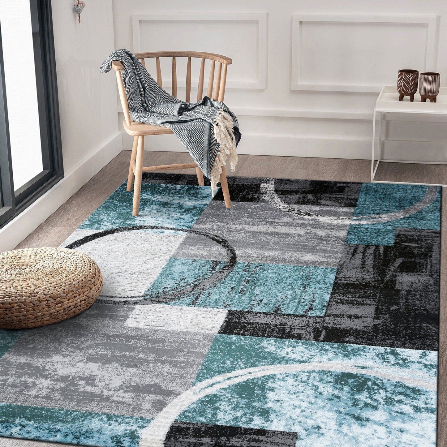 Tapis circulaire abstrait en polypropylène fabriqué à la machine, de la World Rug Gallery