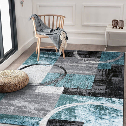 Tapis circulaire abstrait en polypropylène fabriqué à la machine, de la World Rug Gallery