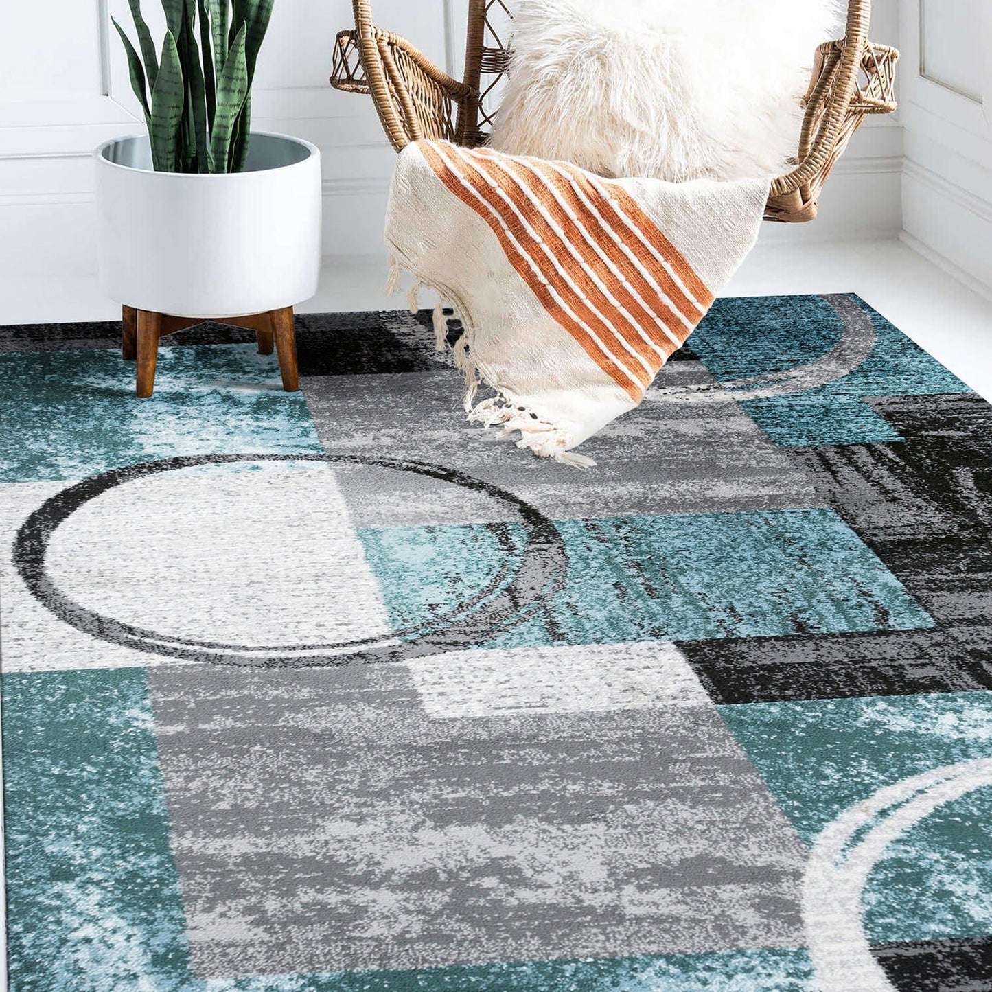 Tapis circulaire abstrait en polypropylène fabriqué à la machine, de la World Rug Gallery
