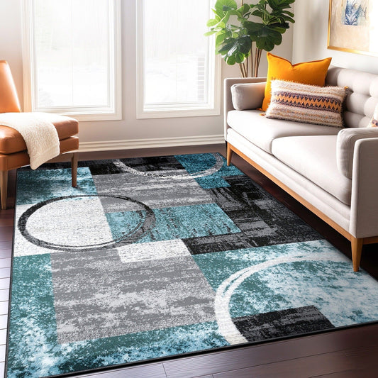 Tapis circulaire abstrait en polypropylène fabriqué à la machine, de la World Rug Gallery