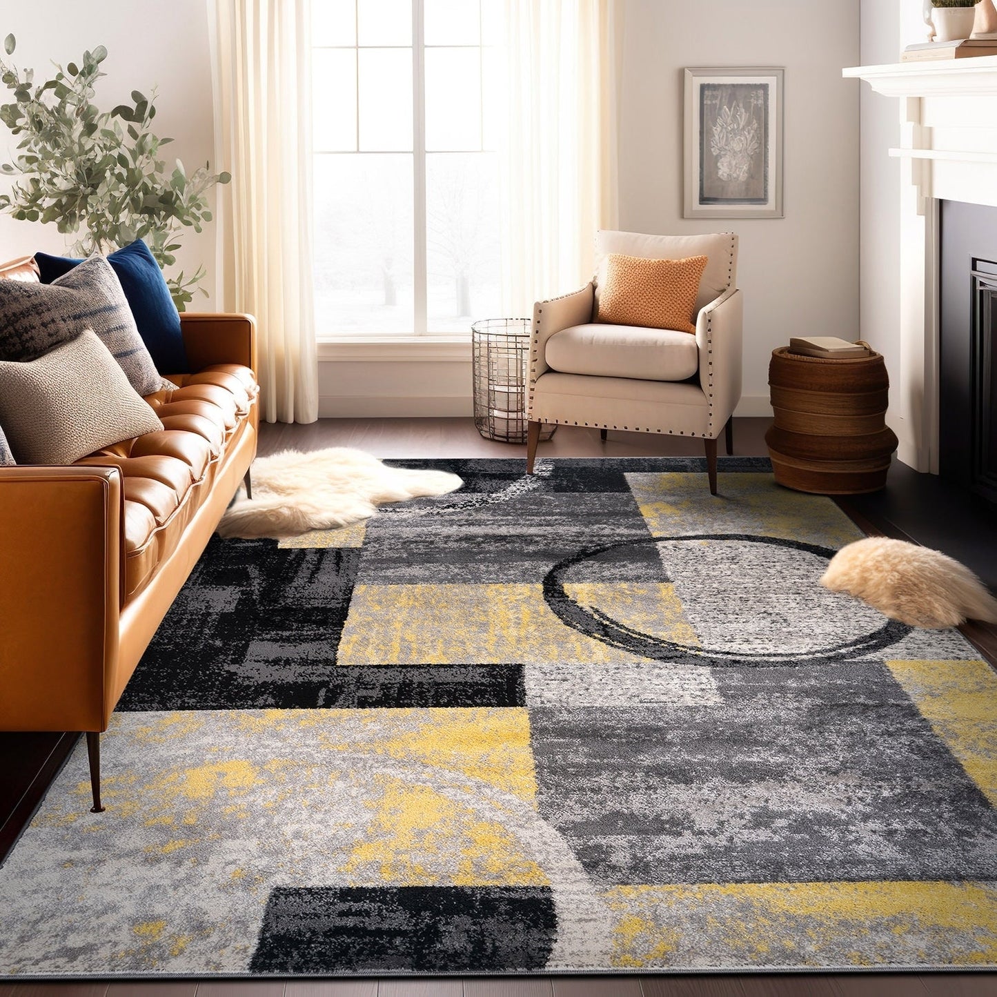 Tapis circulaire abstrait en polypropylène fabriqué à la machine, de la World Rug Gallery