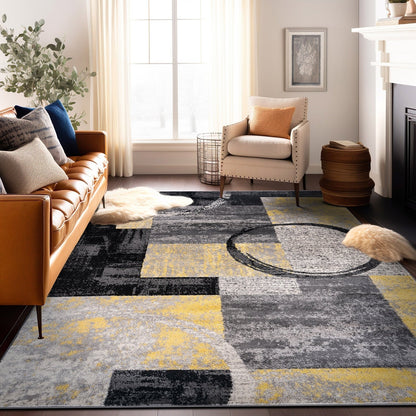 Tapis circulaire abstrait en polypropylène fabriqué à la machine, de la World Rug Gallery