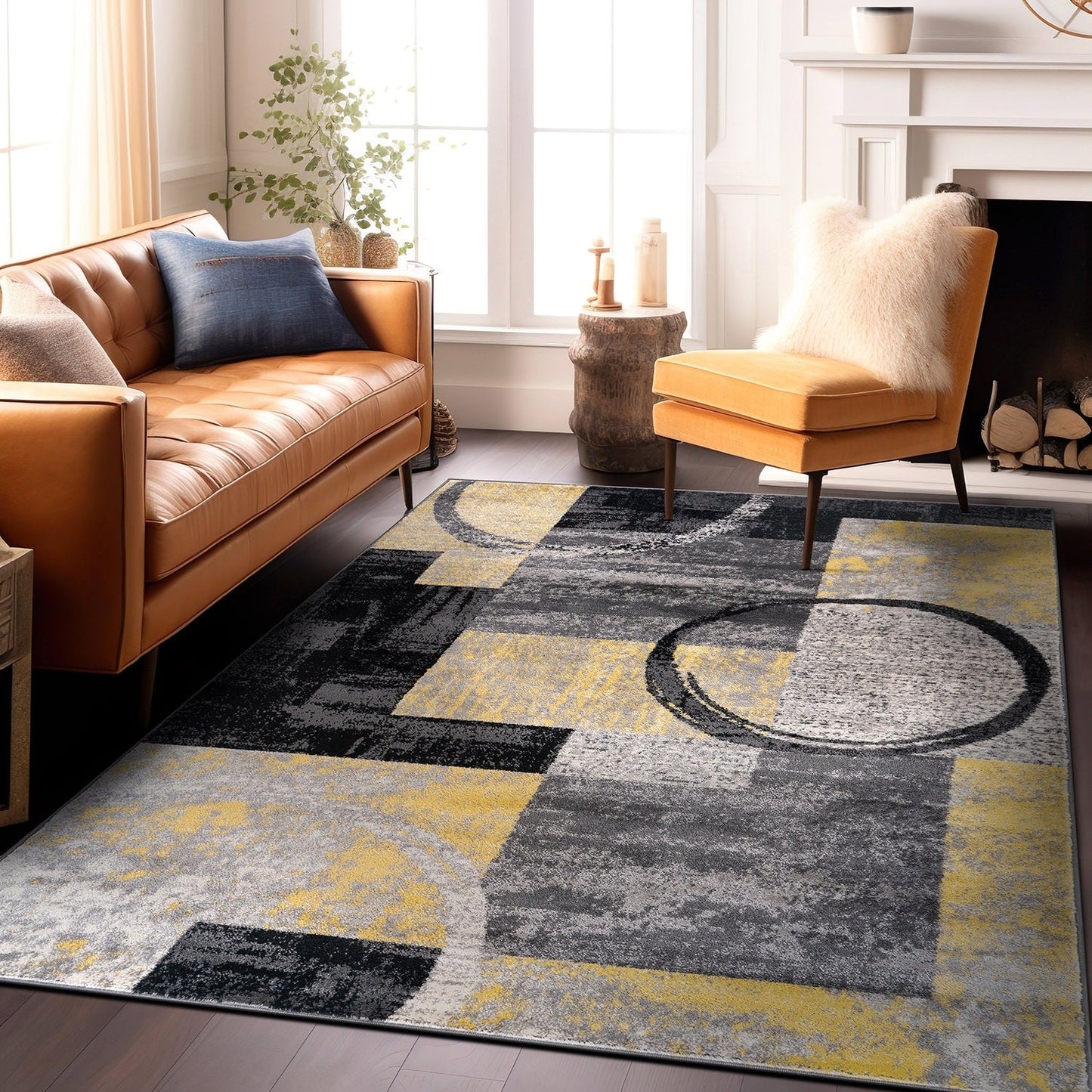 Tapis circulaire abstrait en polypropylène fabriqué à la machine, de la World Rug Gallery