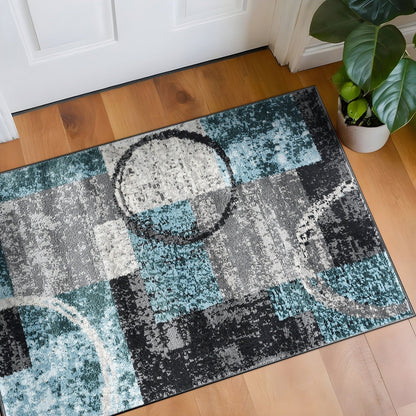 Tapis circulaire abstrait en polypropylène fabriqué à la machine, de la World Rug Gallery