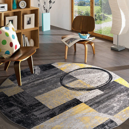 Tapis circulaire abstrait en polypropylène fabriqué à la machine, de la World Rug Gallery