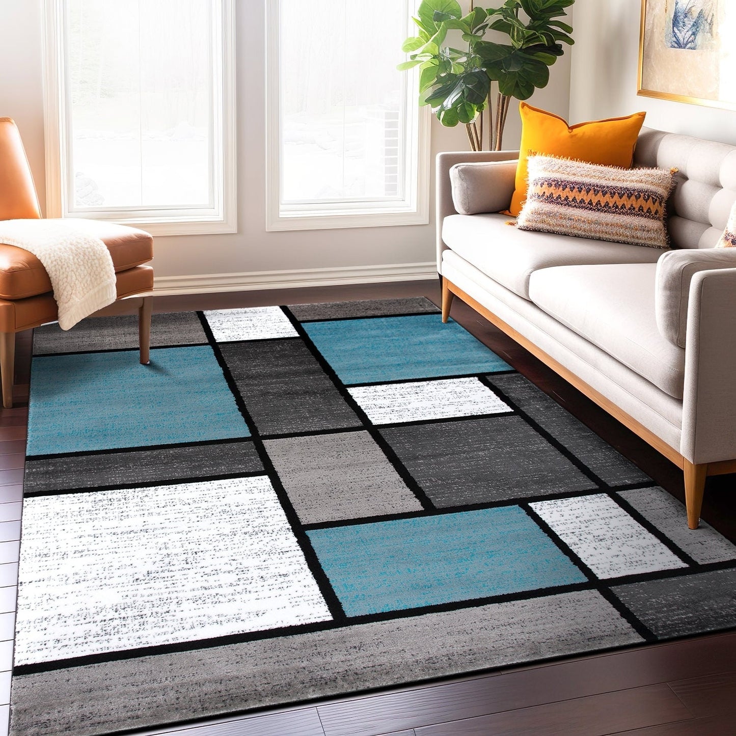 Tapis contemporain moderne à blocs de couleurs en boîte de la World Rug Gallery