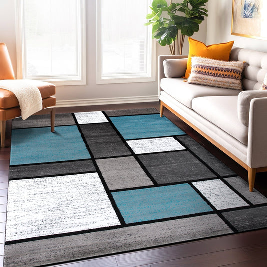Tapis contemporain moderne à blocs de couleurs en boîte de la World Rug Gallery