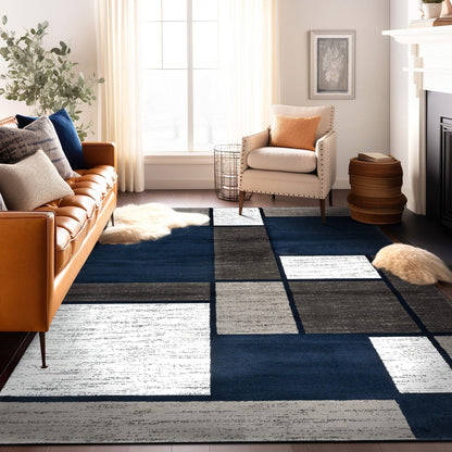 Tapis contemporain moderne à blocs de couleurs en boîte de la World Rug Gallery