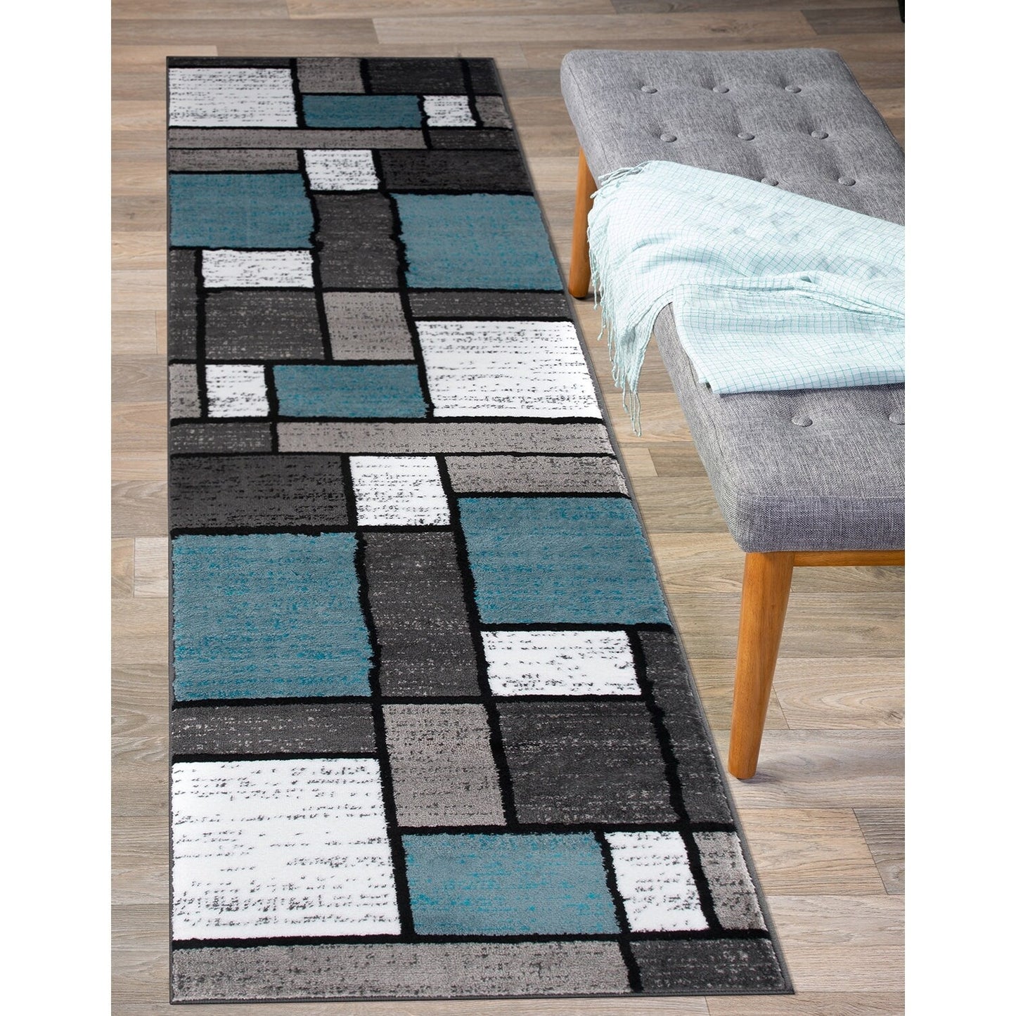 Tapis contemporain moderne à blocs de couleurs en boîte de la World Rug Gallery