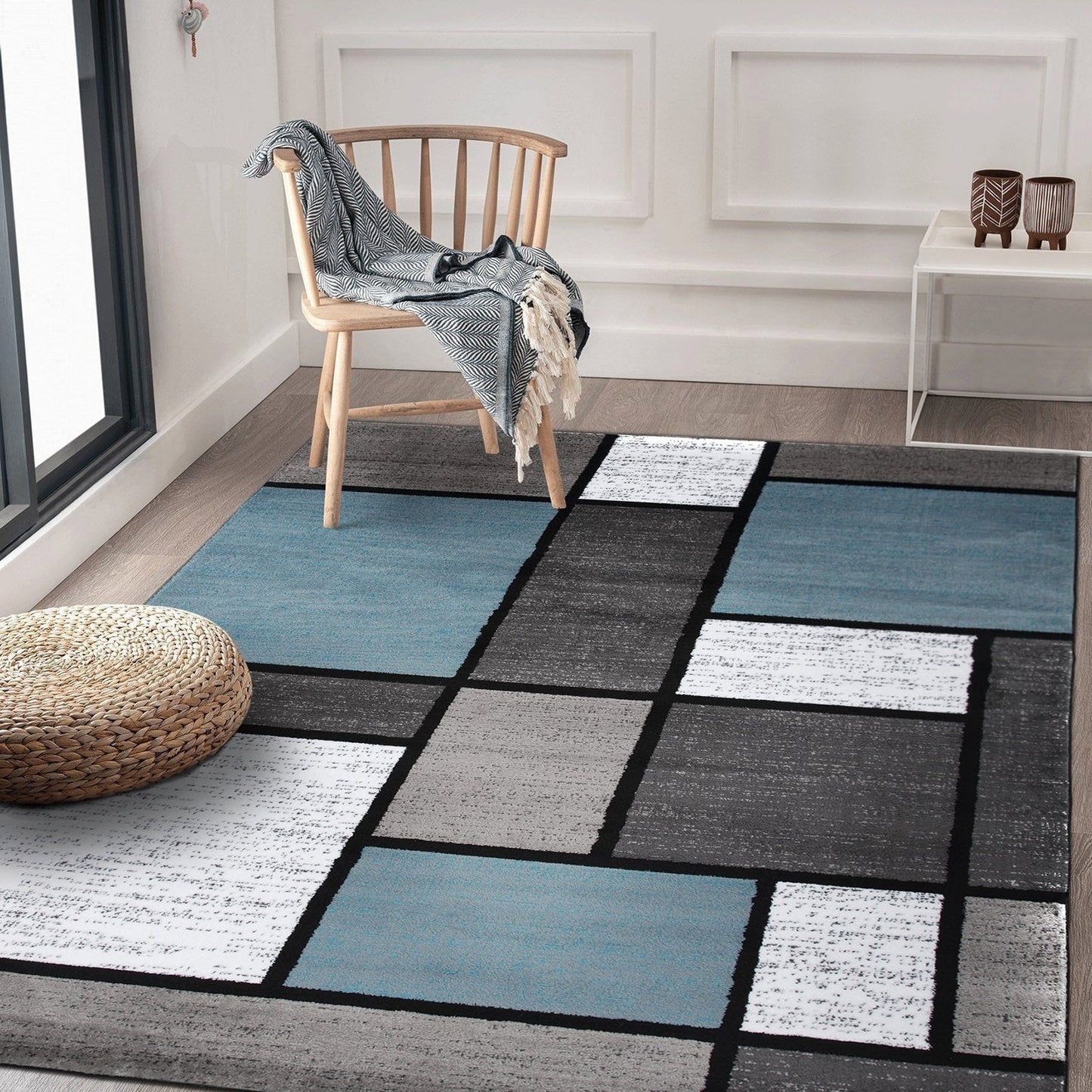 Tapis contemporain moderne à blocs de couleurs en boîte de la World Rug Gallery