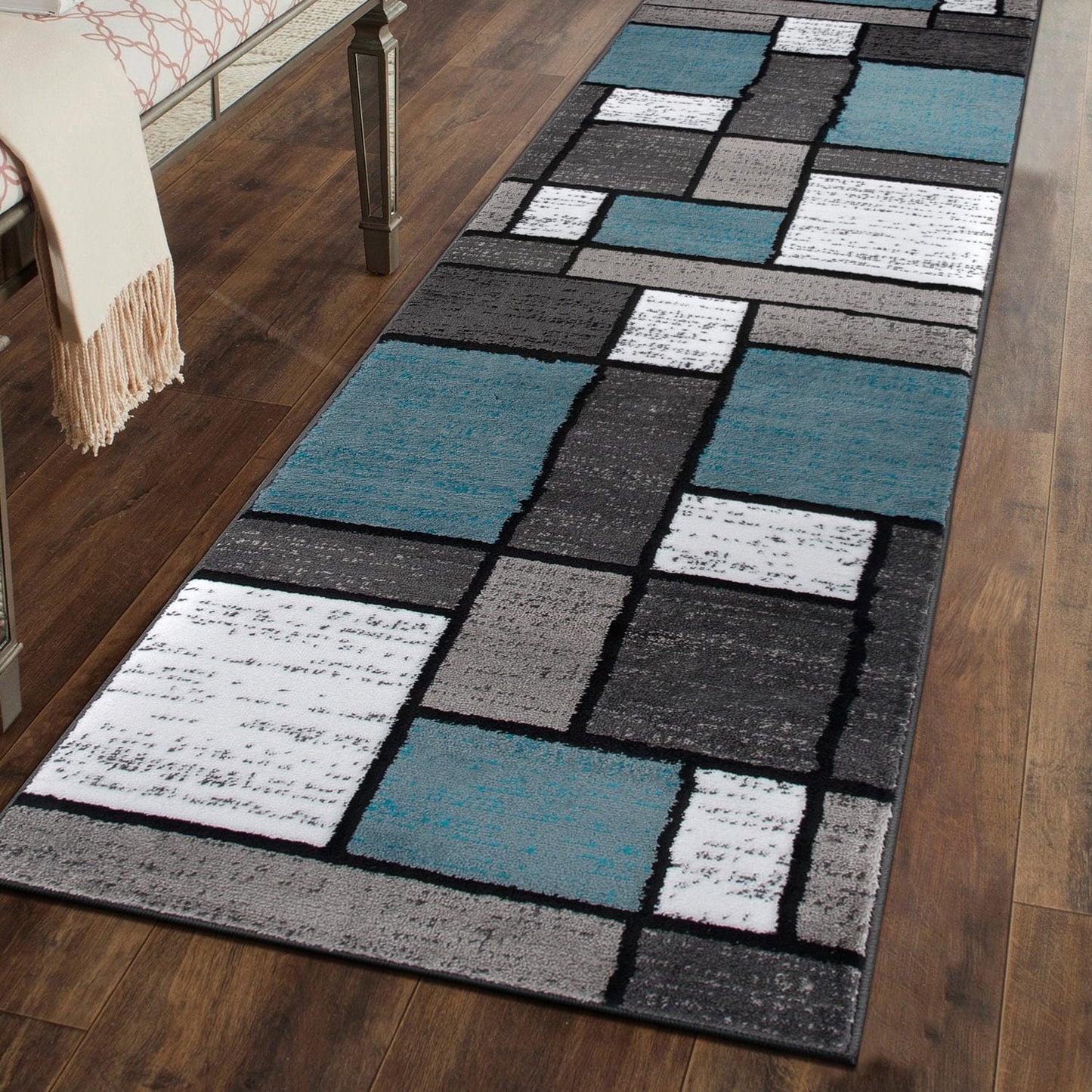 Tapis contemporain moderne à blocs de couleurs en boîte de la World Rug Gallery
