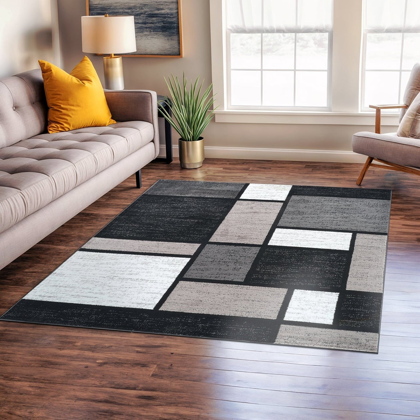 Tapis contemporain moderne à blocs de couleurs en boîte de la World Rug Gallery