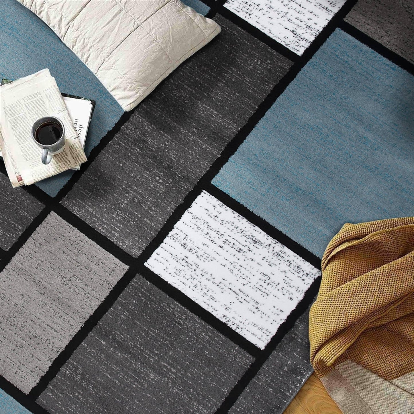 Tapis contemporain moderne à blocs de couleurs en boîte de la World Rug Gallery