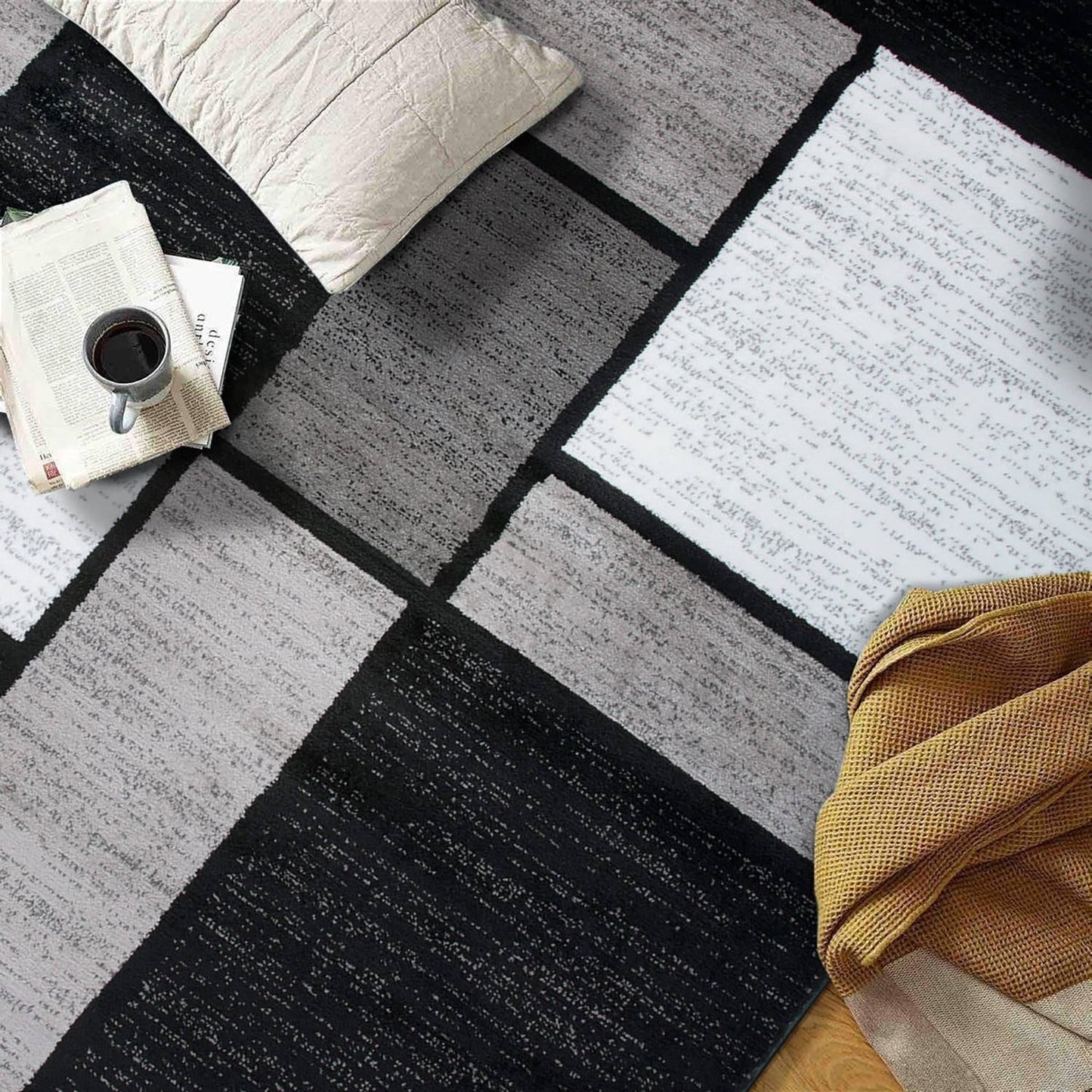 Tapis contemporain moderne à blocs de couleurs en boîte de la World Rug Gallery