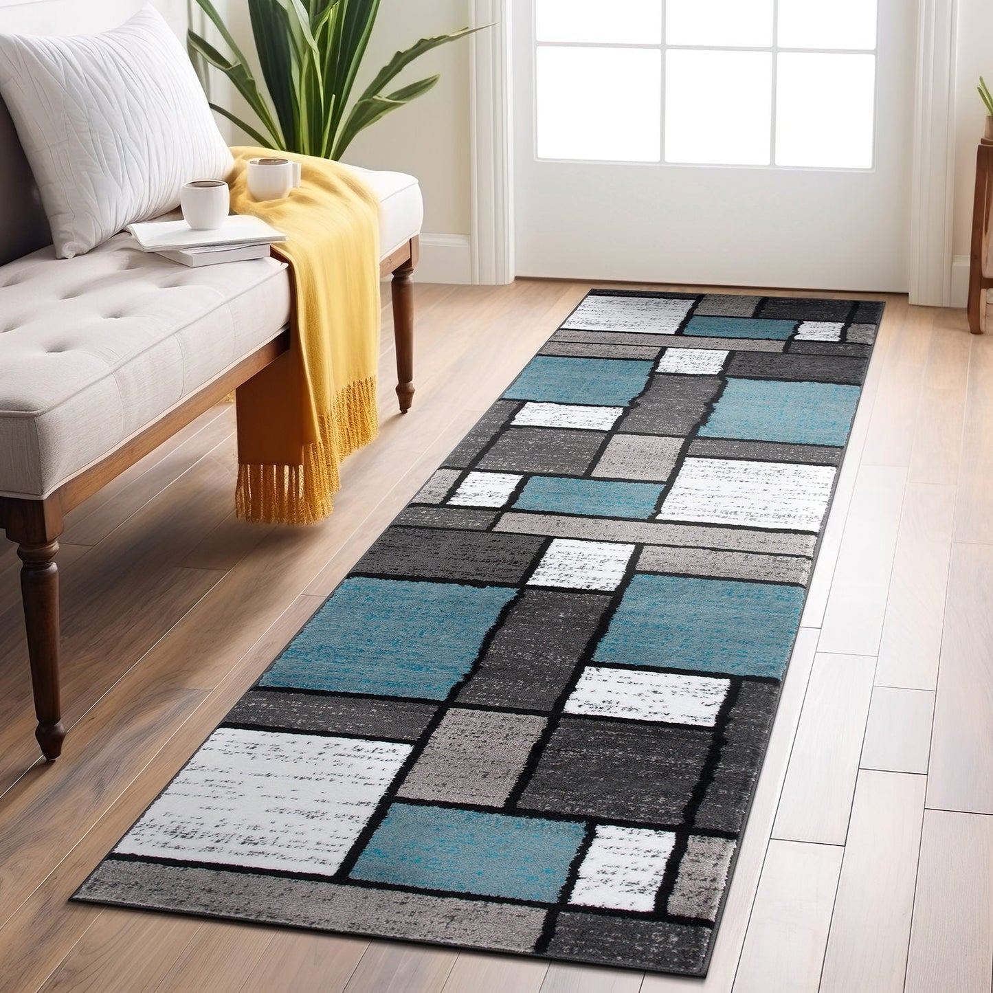 Tapis contemporain moderne à blocs de couleurs en boîte de la World Rug Gallery