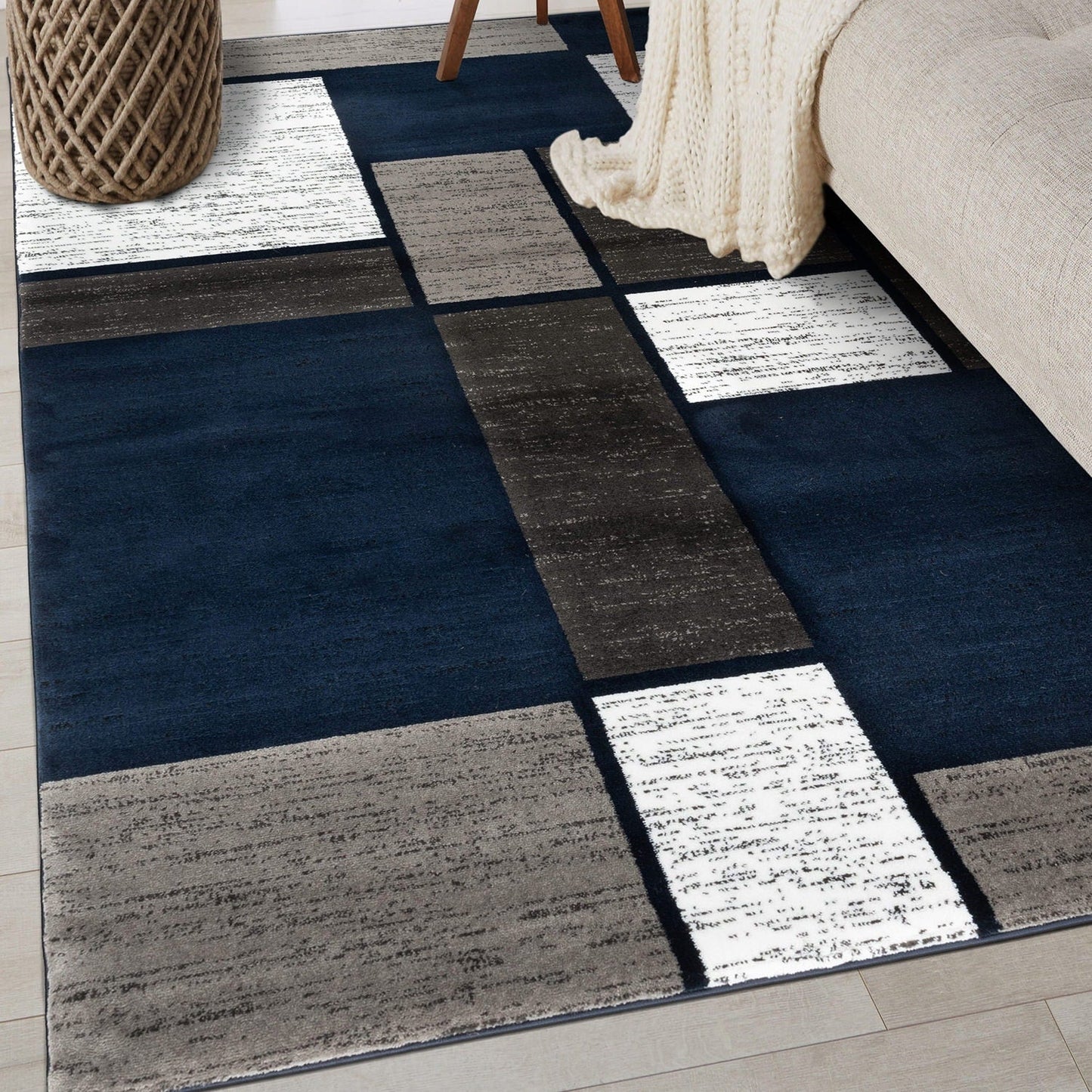 Tapis contemporain moderne à blocs de couleurs en boîte de la World Rug Gallery