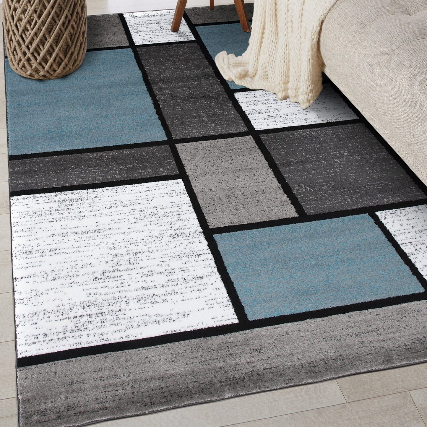 Tapis contemporain moderne à blocs de couleurs en boîte de la World Rug Gallery