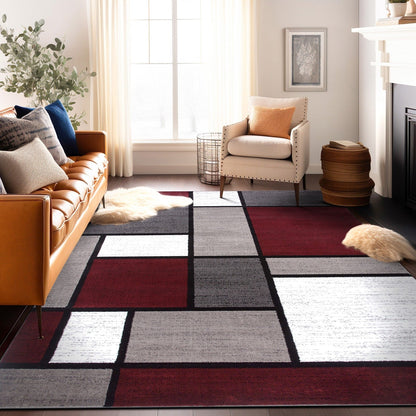 Tapis contemporain moderne à blocs de couleurs en boîte de la World Rug Gallery