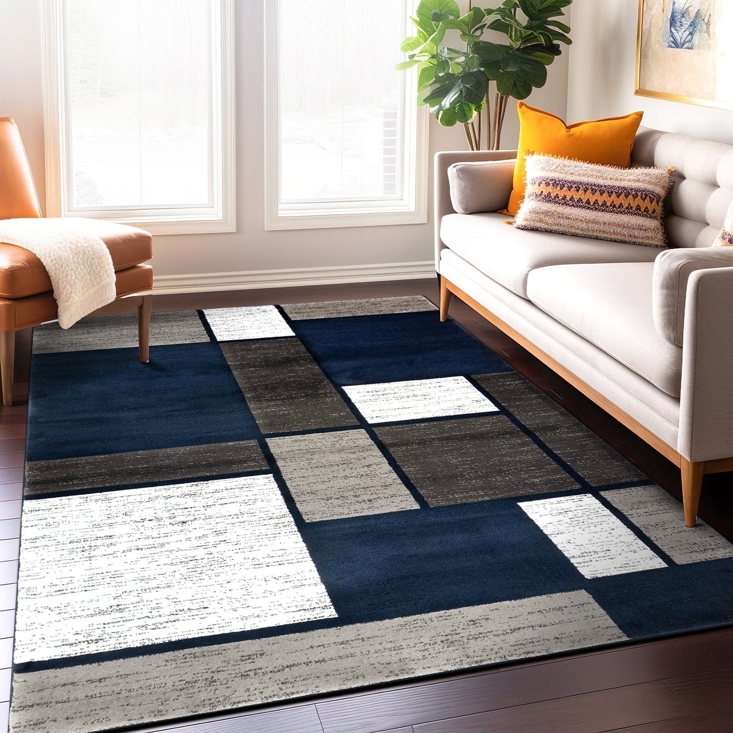 Tapis contemporain moderne à blocs de couleurs en boîte de la World Rug Gallery
