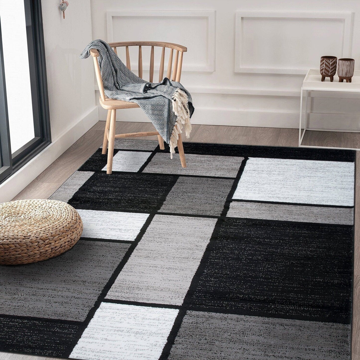 Tapis contemporain moderne à blocs de couleurs en boîte de la World Rug Gallery