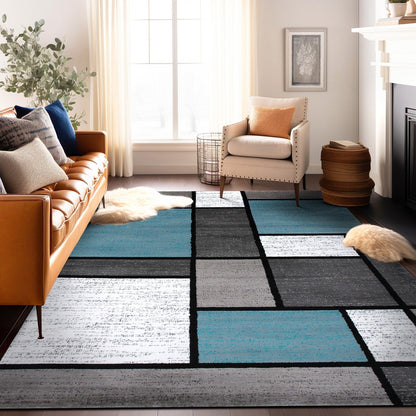Tapis contemporain moderne à blocs de couleurs en boîte de la World Rug Gallery