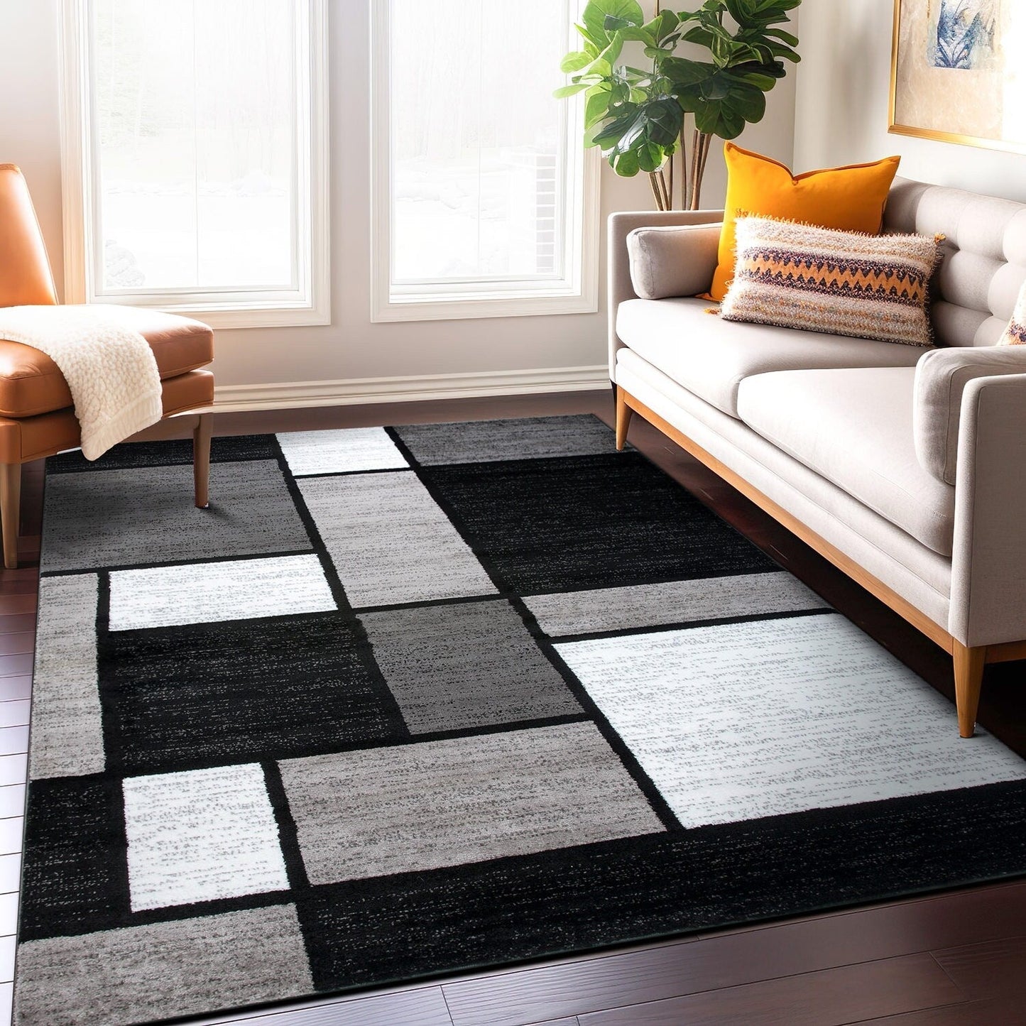 Tapis contemporain moderne à blocs de couleurs en boîte de la World Rug Gallery