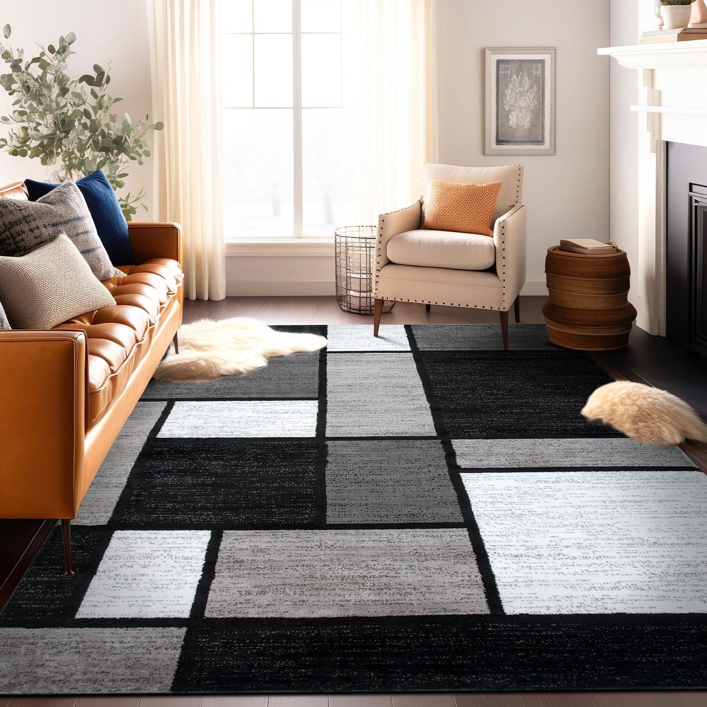 Tapis contemporain moderne à blocs de couleurs en boîte de la World Rug Gallery