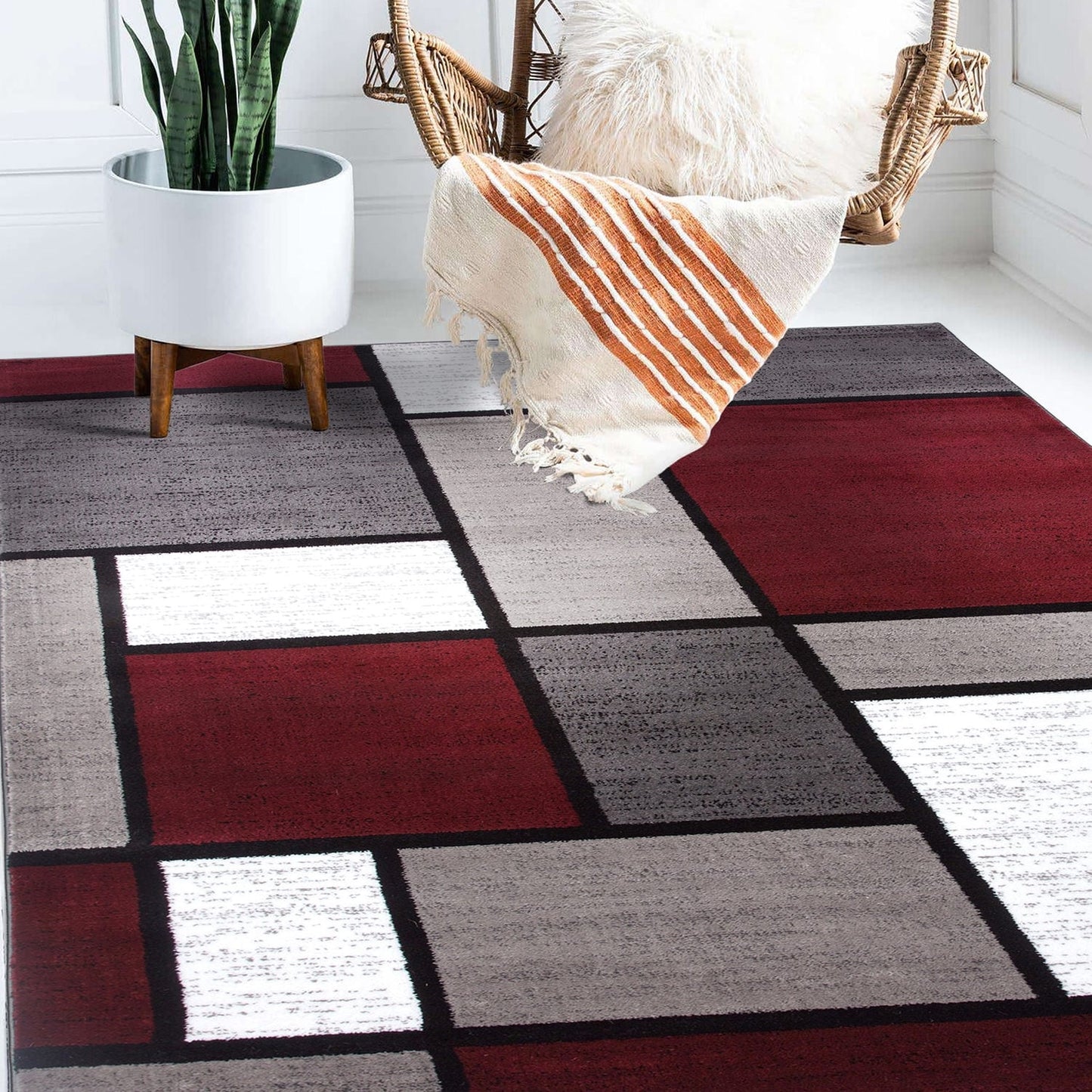 Tapis contemporain moderne à blocs de couleurs en boîte de la World Rug Gallery