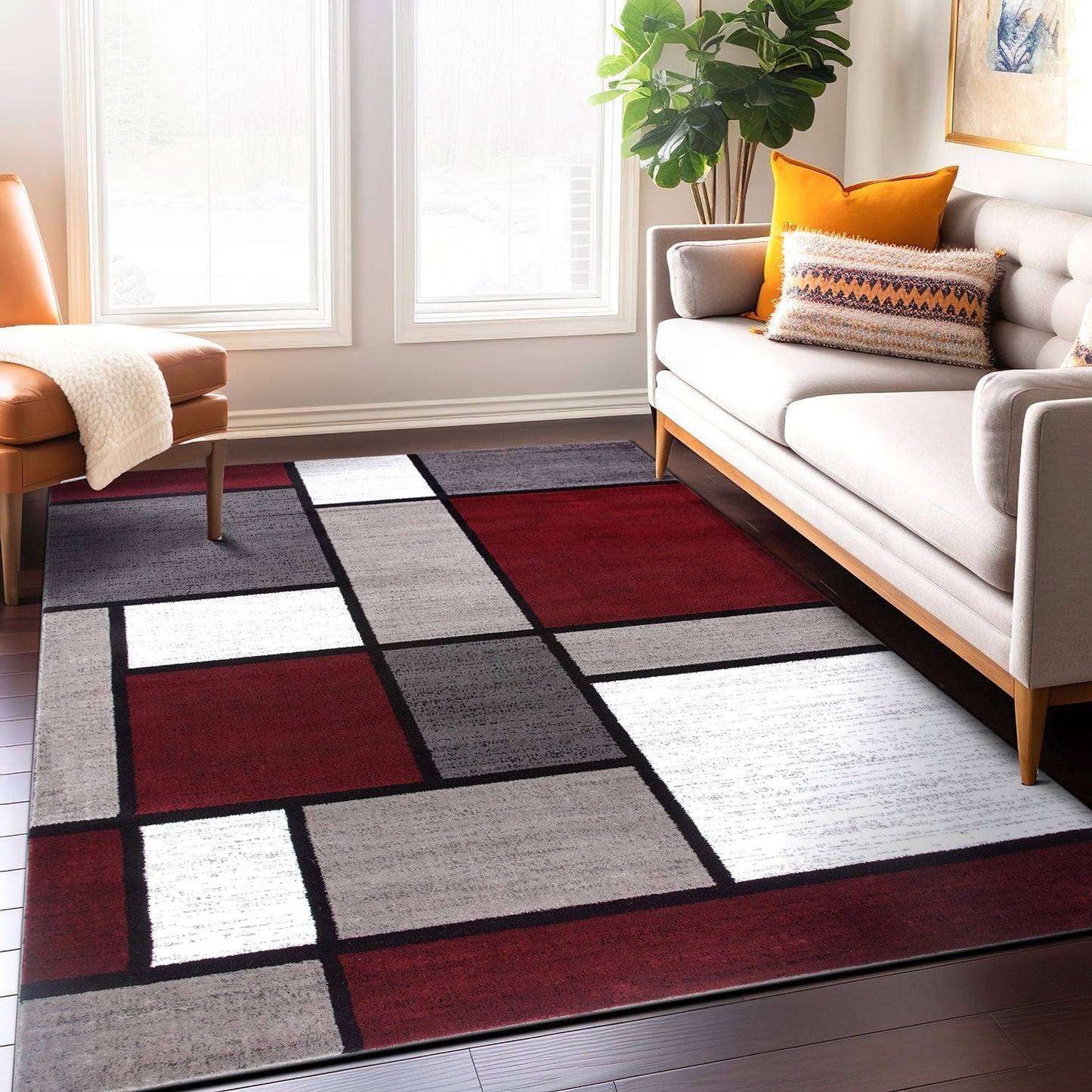 Tapis contemporain moderne à blocs de couleurs en boîte de la World Rug Gallery