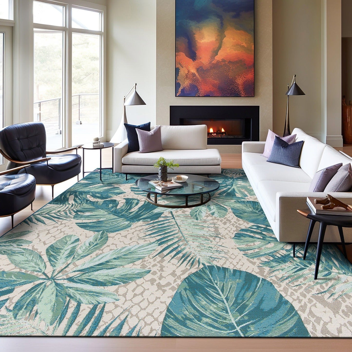 Tapis d'intérieur/extérieur contemporain à motif floral tropical de la World Rug Gallery