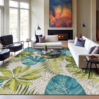 Tapis d'intérieur/extérieur contemporain à motif floral tropical de la World Rug Gallery