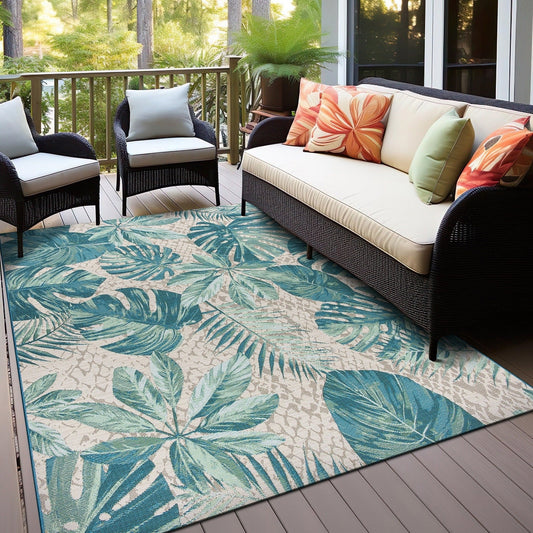 Tapis d'intérieur/extérieur contemporain à motif floral tropical de la World Rug Gallery