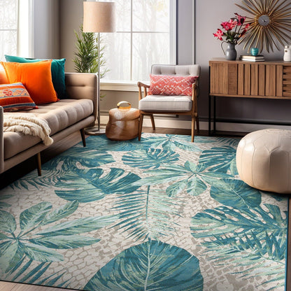Tapis d'intérieur/extérieur contemporain à motif floral tropical de la World Rug Gallery