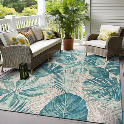 Tapis d'intérieur/extérieur contemporain à motif floral tropical de la World Rug Gallery