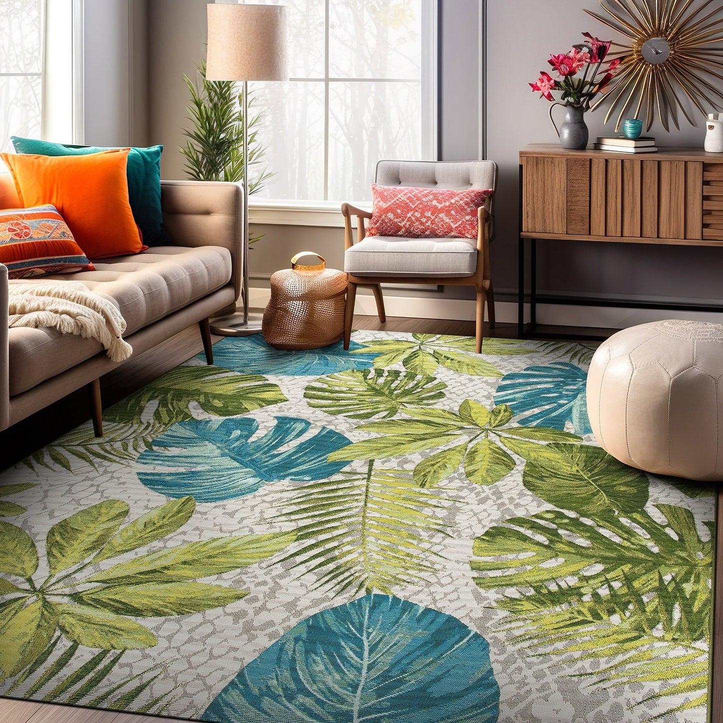 Tapis d'intérieur/extérieur contemporain à motif floral tropical de la World Rug Gallery