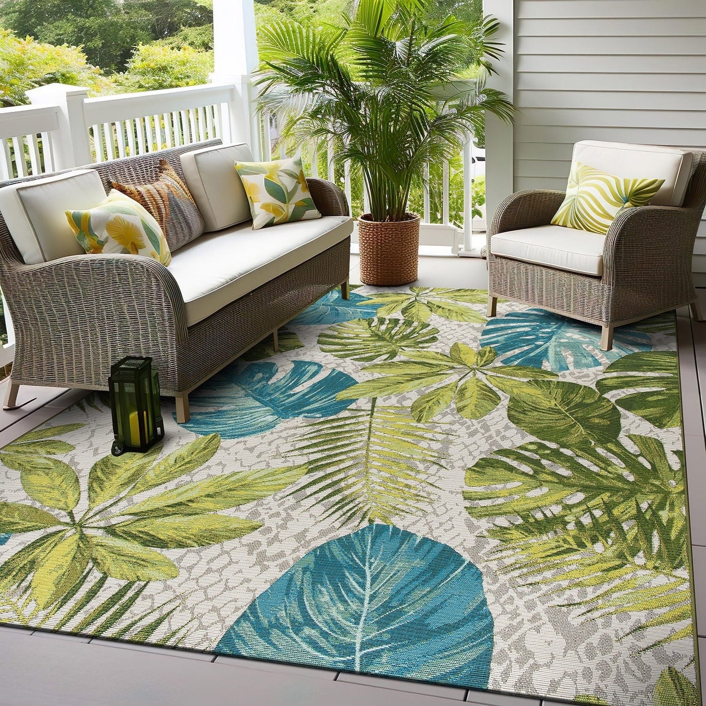 Tapis d'intérieur/extérieur contemporain à motif floral tropical de la World Rug Gallery