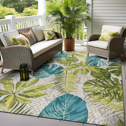 Tapis d'intérieur/extérieur contemporain à motif floral tropical de la World Rug Gallery