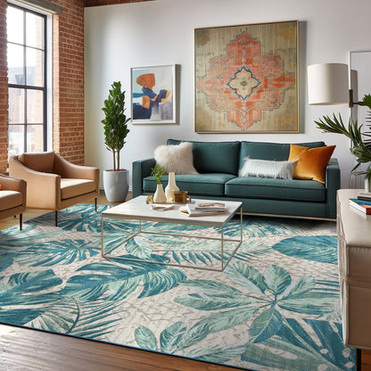 Tapis d'intérieur/extérieur contemporain à motif floral tropical de la World Rug Gallery
