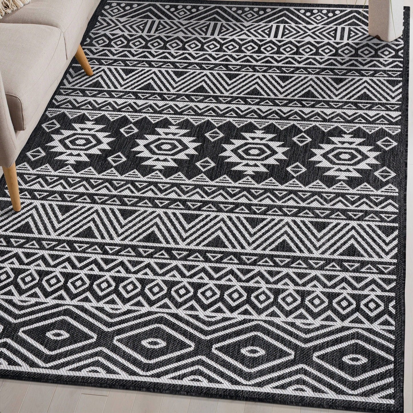 Tapis d'intérieur/extérieur texturé à motif géométrique bohème vieilli World Rug Gallery