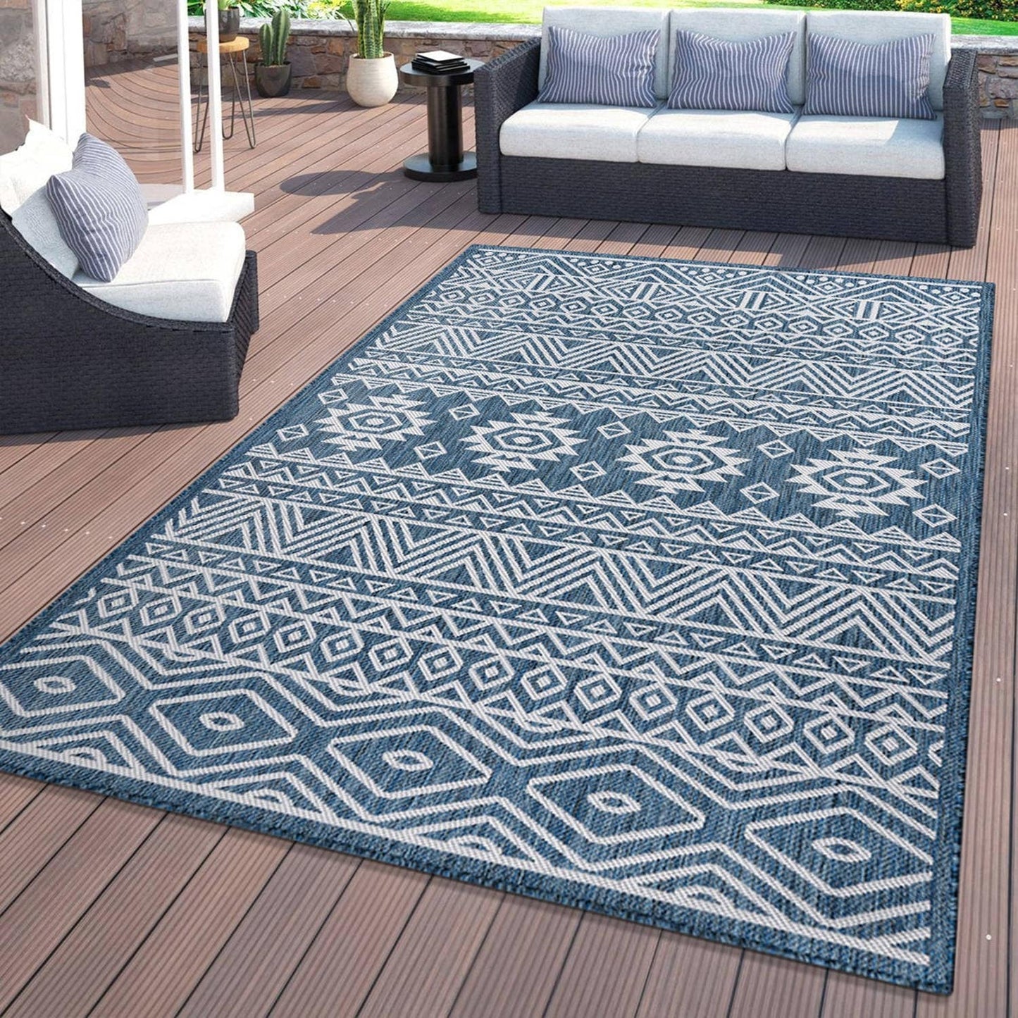 Tapis d'intérieur/extérieur texturé à motif géométrique bohème vieilli World Rug Gallery