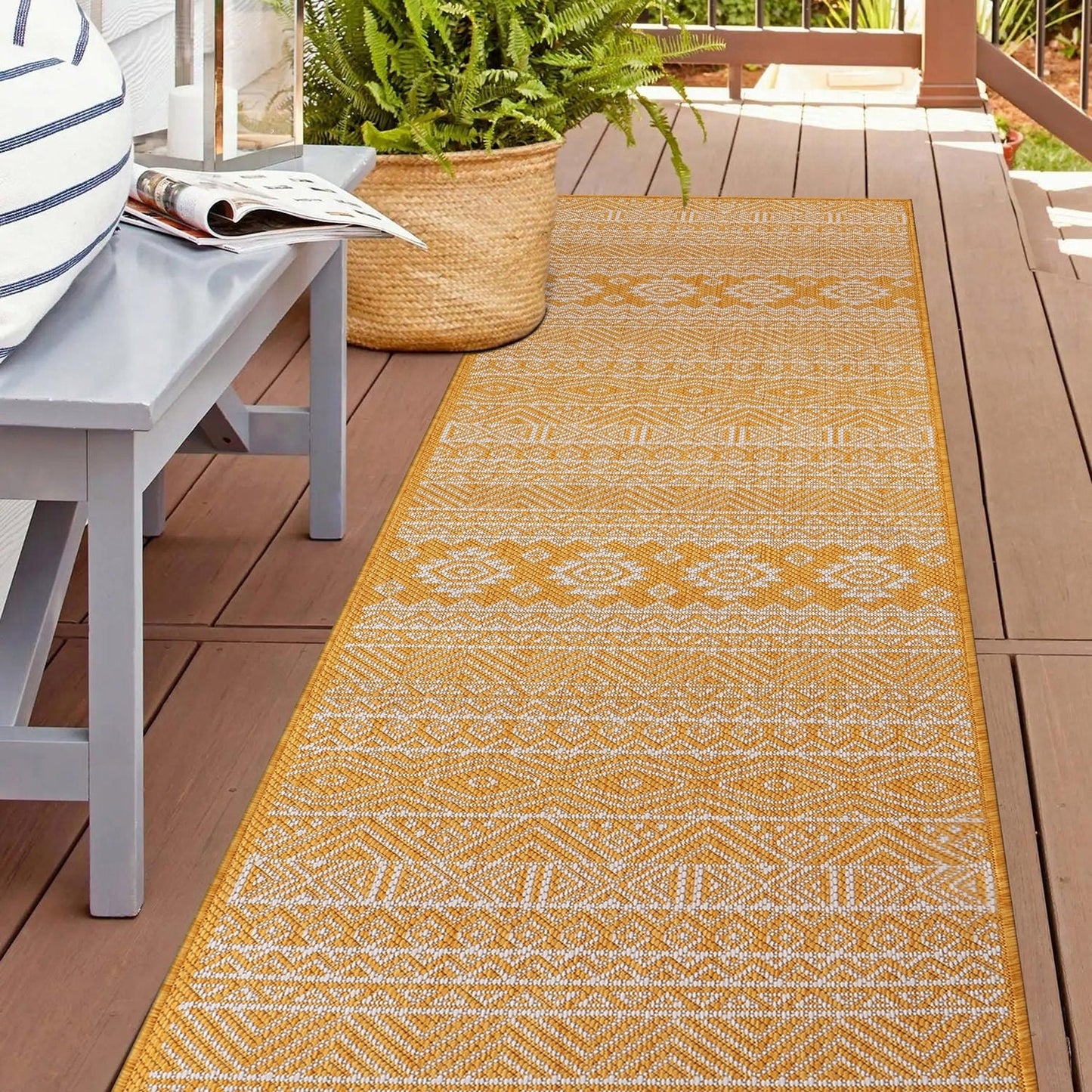 Tapis d'intérieur/extérieur texturé à motif géométrique bohème vieilli World Rug Gallery