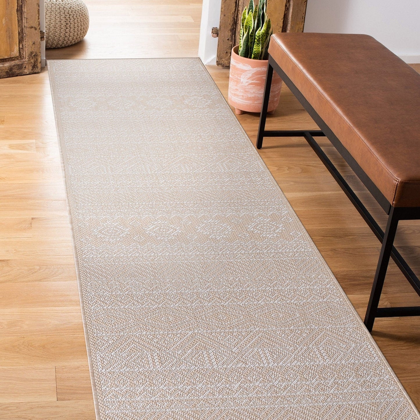Tapis d'intérieur/extérieur texturé à motif géométrique bohème vieilli World Rug Gallery