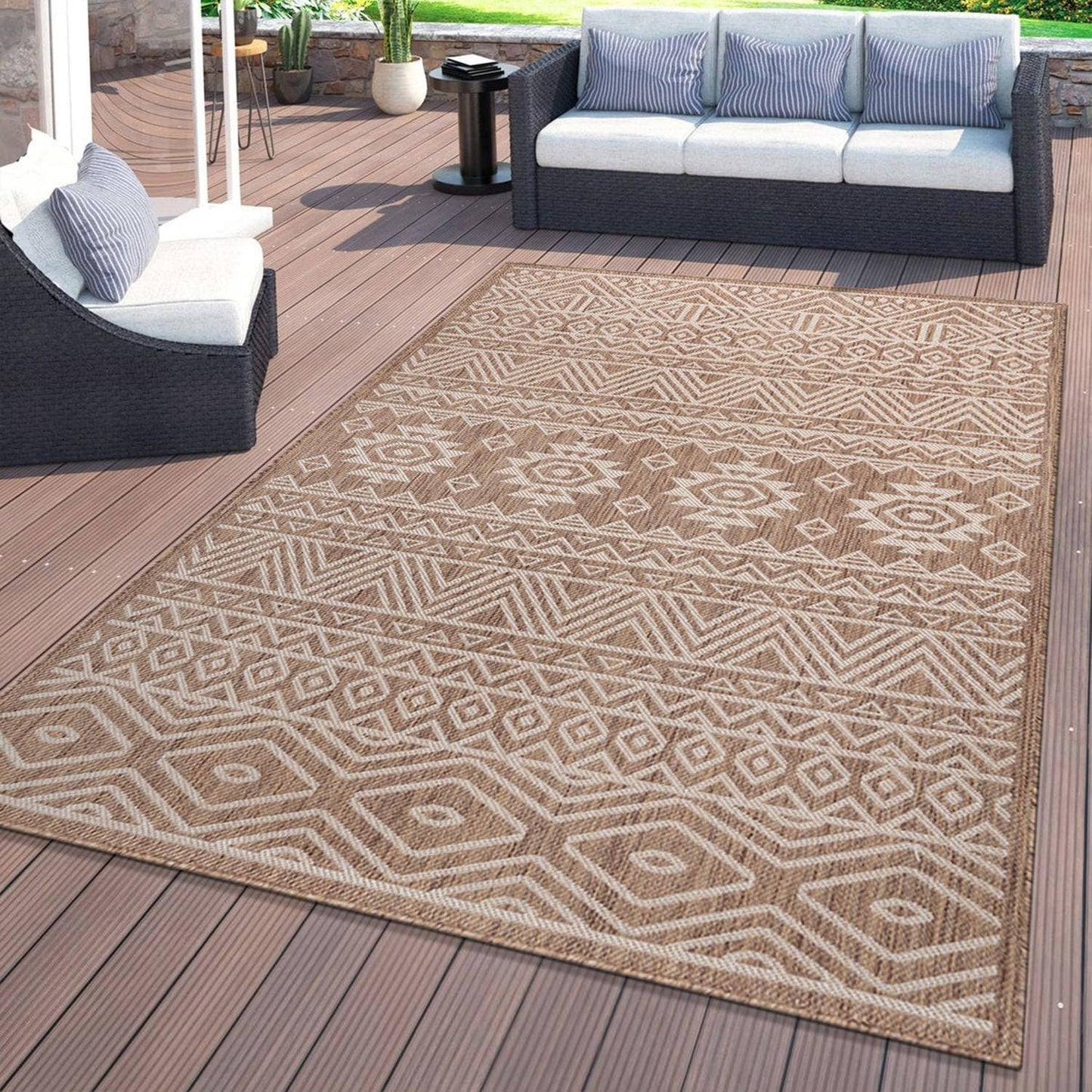 Tapis d'intérieur/extérieur texturé à motif géométrique bohème vieilli World Rug Gallery