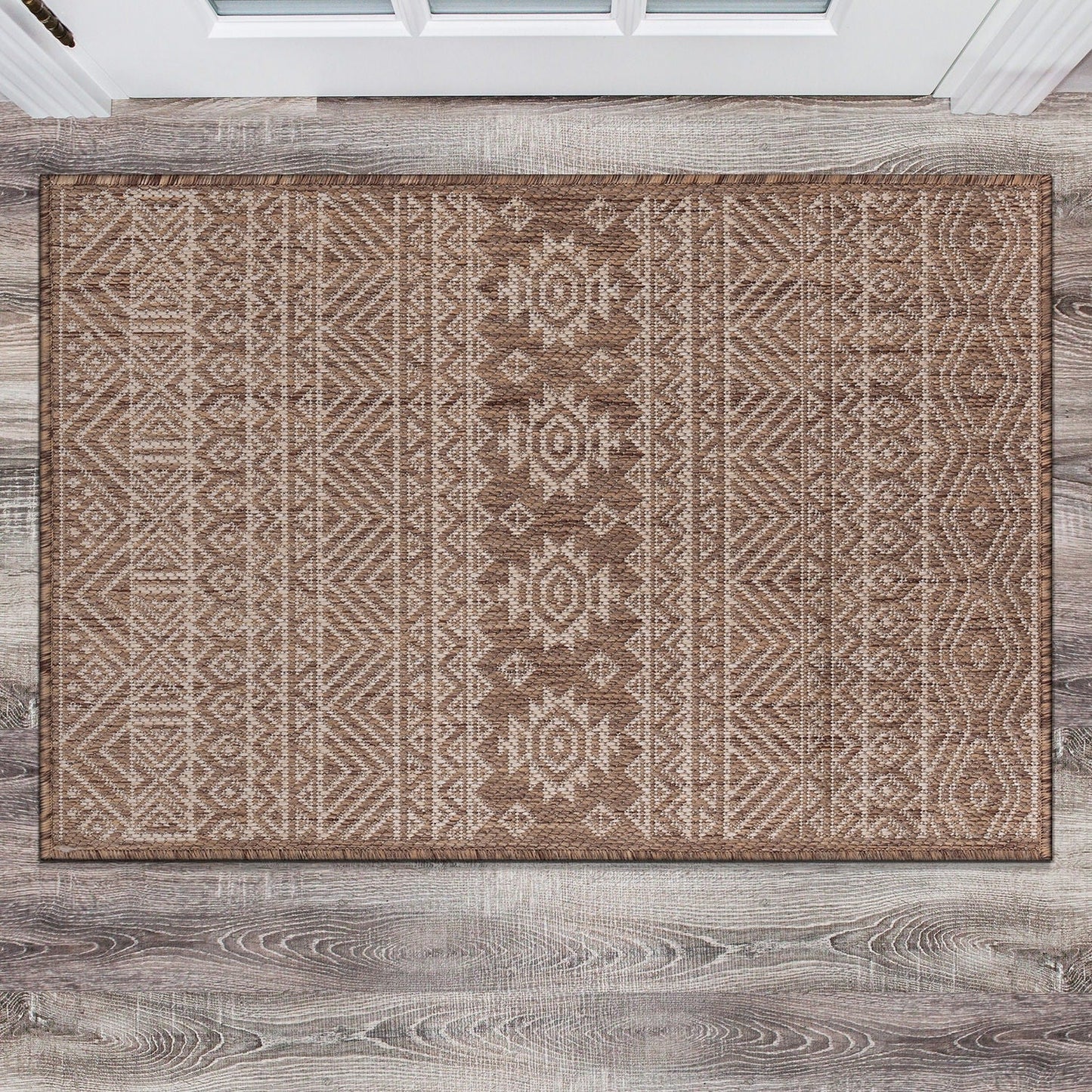 Tapis d'intérieur/extérieur texturé à motif géométrique bohème vieilli World Rug Gallery