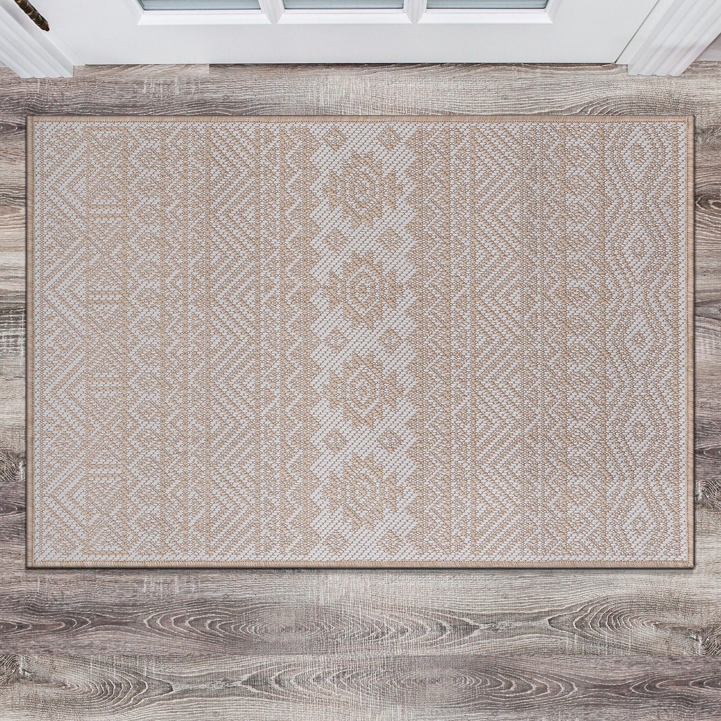 Tapis d'intérieur/extérieur texturé à motif géométrique bohème vieilli World Rug Gallery