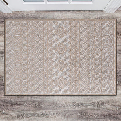 Tapis d'intérieur/extérieur texturé à motif géométrique bohème vieilli World Rug Gallery