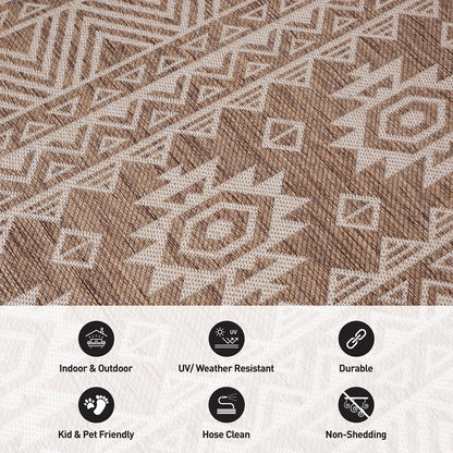 Tapis d'intérieur/extérieur texturé à motif géométrique bohème vieilli World Rug Gallery