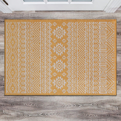 Tapis d'intérieur/extérieur texturé à motif géométrique bohème vieilli World Rug Gallery